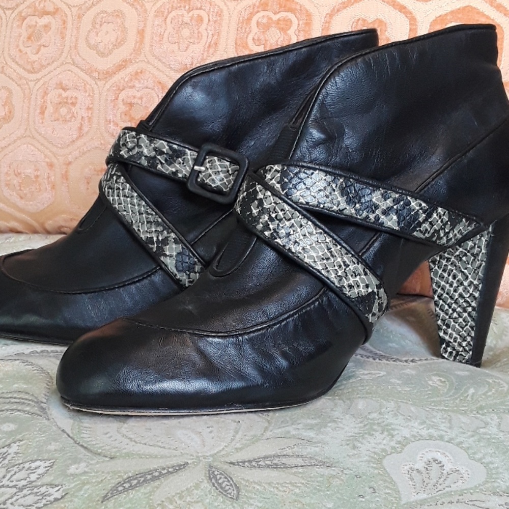 Taryn Rose Black Leather And Python Print Booties - image 1